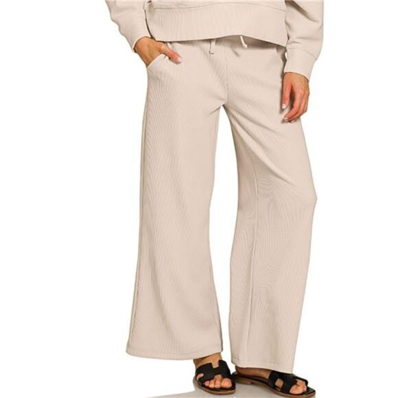 Zenana Ribbed Round Neck Pullover and Drawstring Pants Set - Picture 1 of 2